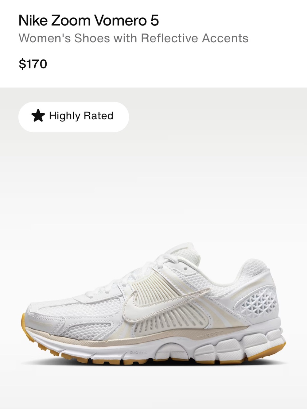 Nike Zoom Vomero 5 Women's Running Shoes — White with Tan Accents